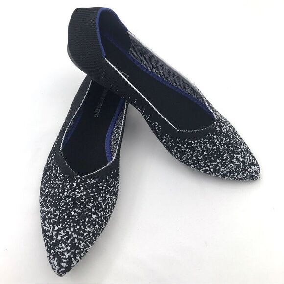 Woman by Projects Black and White Flecked Pattern Soft Knit Pointed Flats- NEW - Picture 3 of 14